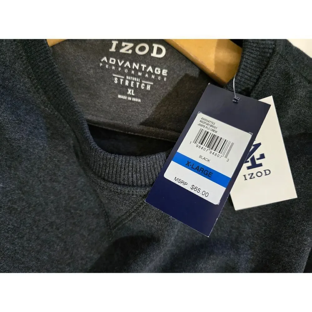 Izod men's black advanced performance stretch jasper fleece crewneck Sweater xl